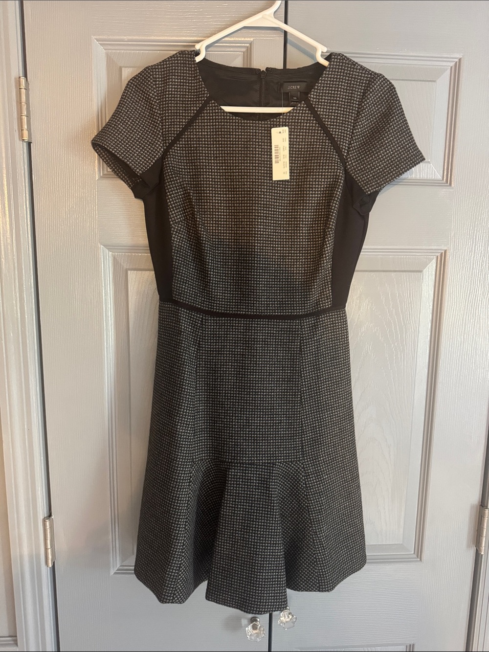 J. Crew Black and Gray Textured Fit-and-Flare Dress